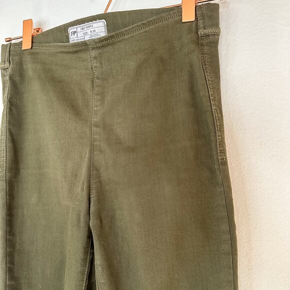 Free People Easy Goes It Jean Jeggings Olive Raw Hem - Picture 4 of 7